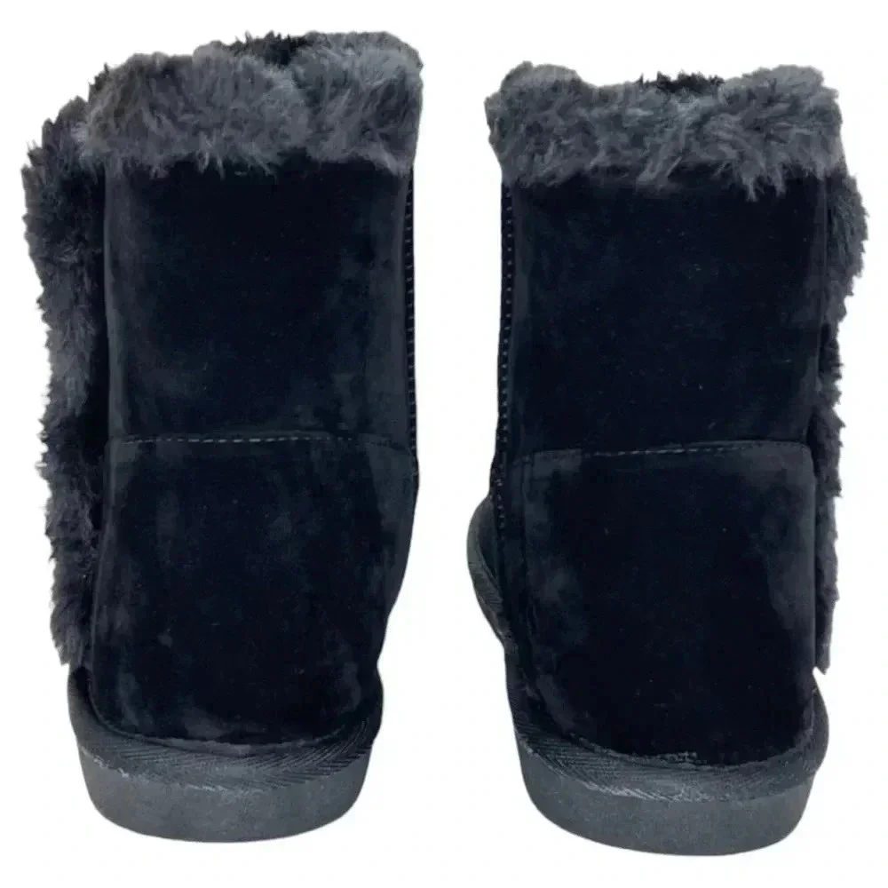 Sugar Polly Black Velvet Faux Fur Trim Womens Ankle Boots Size 6M